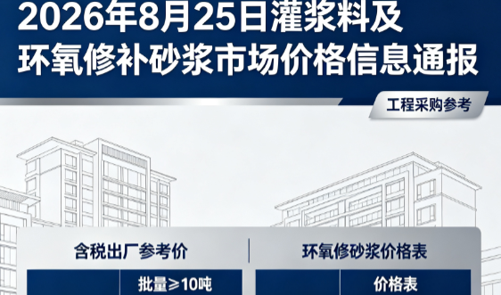 江海2026年8月25日灌浆料及环氧修补砂浆市场价格信息通报